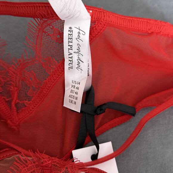 Wolf & Whistle Natalia Red Eyelash Lace High Waist Thong Panties US Size 14 2XL - Picture 7 of 10